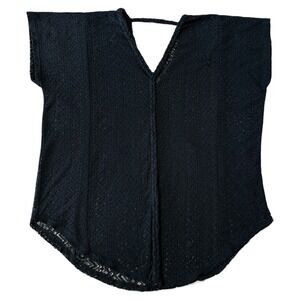 Womens‎ Black Crochet Swimsuit Cover Up Tunic Top V Neck Short Sleeve One Size
